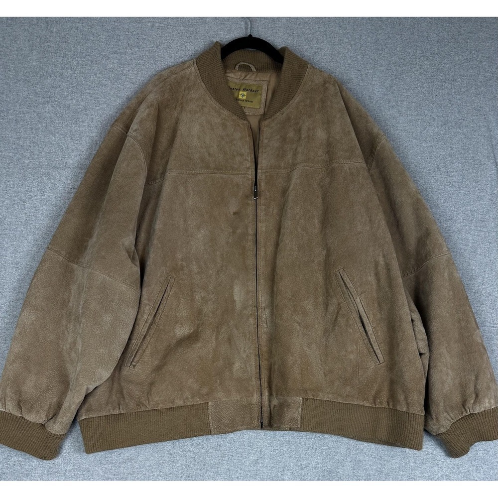 VTG Boston Harbour Jacket Mens 3XL Brown Suede Leather Bomber Outdoor Zip Coat